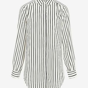 Black and white striped pleated shoulder shirt